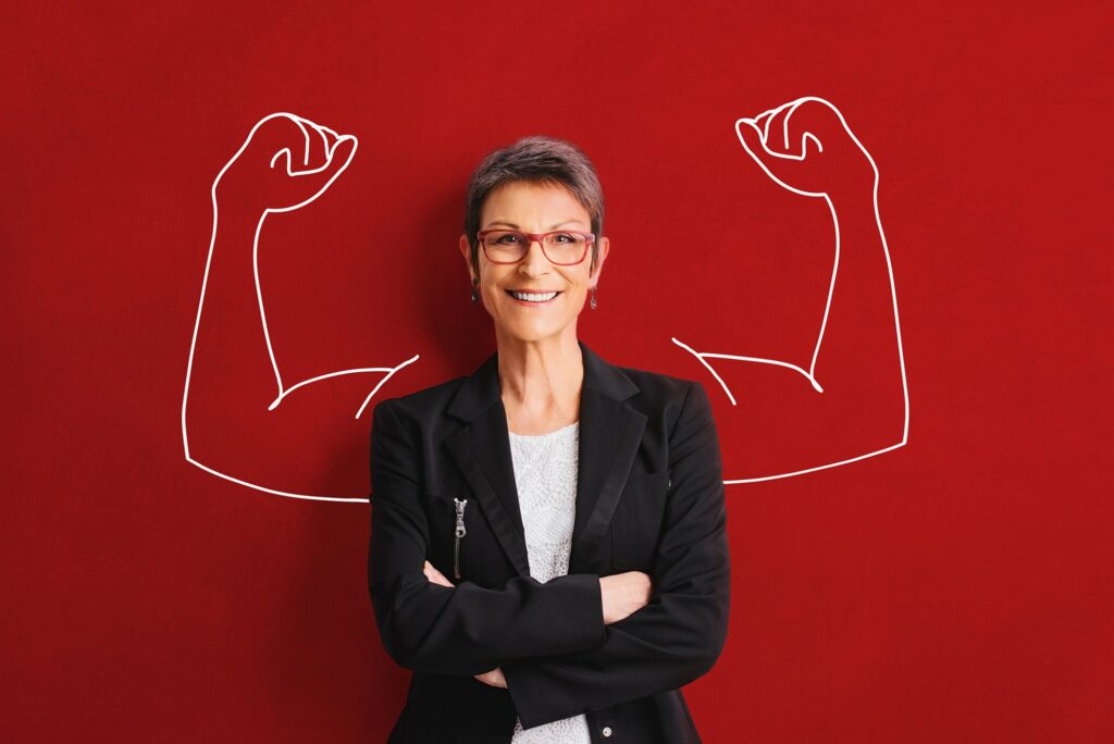 Frau mit Grafik-Muskelarmen